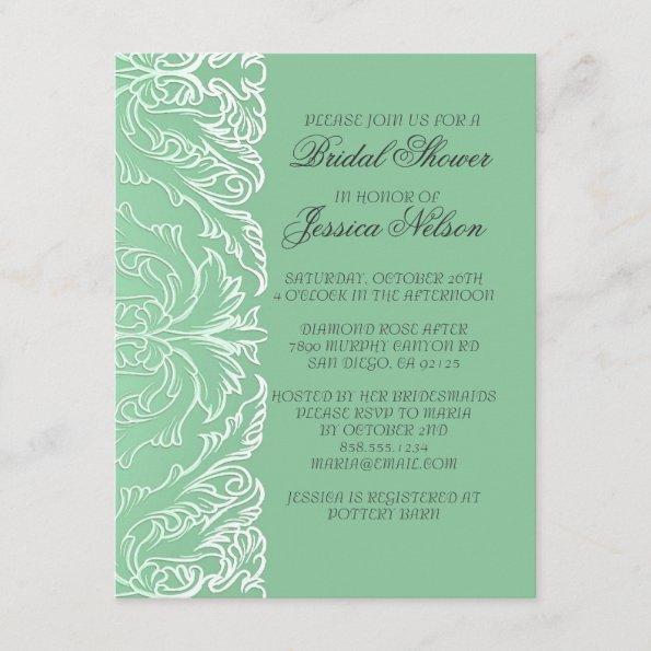 Luxury Green Lace Damask Bridal Invite