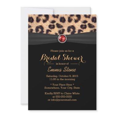 Luxury Leopard Print & Ruby Gemstone Bridal Shower Invitations