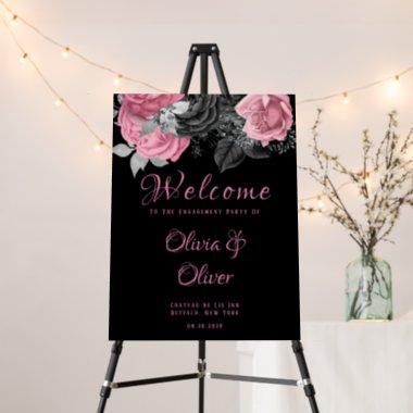 Luxury Pink Black Floral Ink Art Wedding Welcome 2 Foam Board