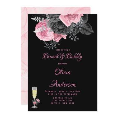 Luxury Pink Black Floral Inking Brunch & Bubbly I