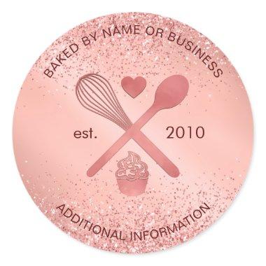 Luxury Rose Gold Glitter Bakery Cupcake Pastry Classic Round Sticker