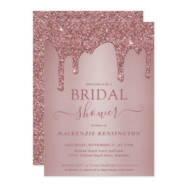 Luxury Rose Gold Glitter Drips Bridal Shower Invitations