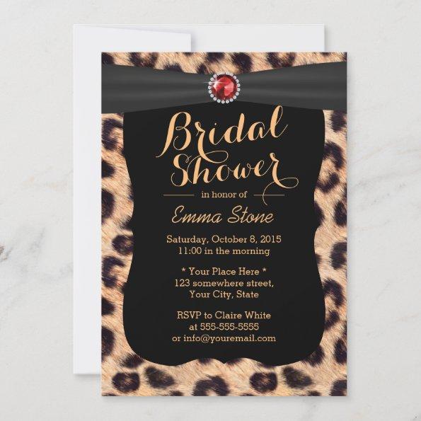 Luxury Ruby Gems Leopard Print Bridal Shower Invitations