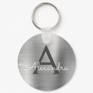 Luxury Silver Faux Stainless Steel Monogram Keychain