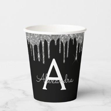 Luxury Silver Glitter and Sparkle Monogram Paper Cups