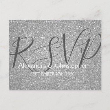 Luxury Silver Glitter and Sparkle RSVP Invitation PostInvitations