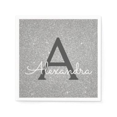 Luxury Silver Glitter & Sparkle Monogram Birthday Napkins