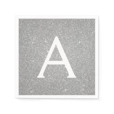 Luxury Silver Glitter & Sparkle Monogram Birthday Napkins