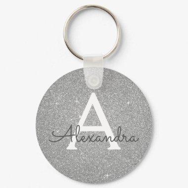 Luxury Silver Glitter & Sparkle Monogram Keychain