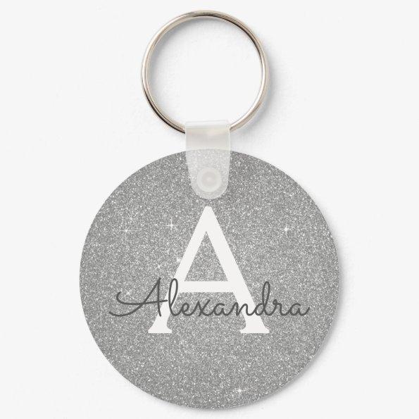 Luxury Silver Glitter & Sparkle Monogram Keychain