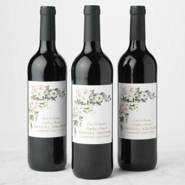 Luxury White Imperial Lilies Roses Bridal Shower  Wine Label