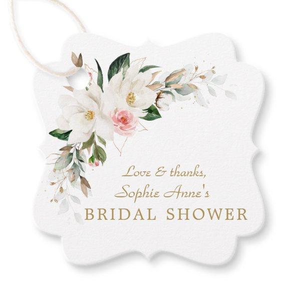 Luxury White Magnolia Pink Floral Bridal Shower  Favor Tags