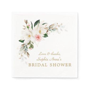 Luxury White Magnolia Pink Floral Bridal Shower  Napkins
