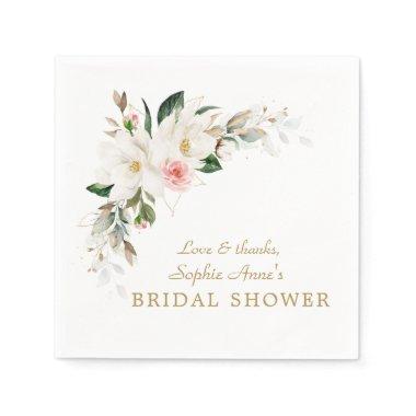 Luxury White Magnolia Pink Floral   Napkins