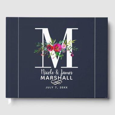 M Letter Initial Monogram Floral Name Wedding Guest Book