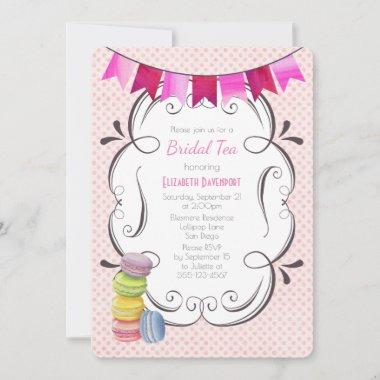 Macarons and Pink Polka Dots Bridal Tea Invitations