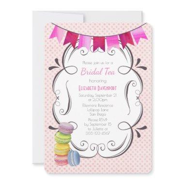 Macarons and Pink Polka Dots Bridal Tea Invitations