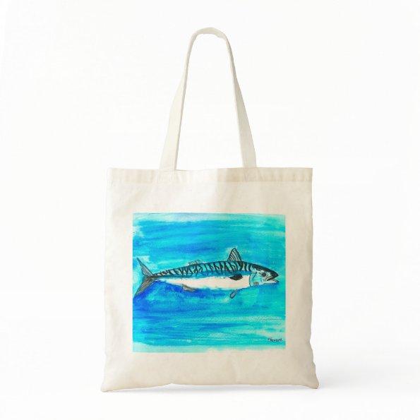 Mackerel fish watercolor ocean under the sea tote bag