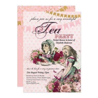 Mad Hatter Alice Vintage Tea Party Bridal Shower Invitations