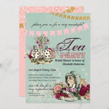 Mad Hatter Alice Vintage Tea Party Bridal Shower Invitations
