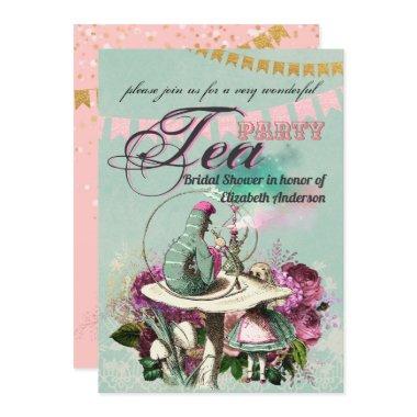 Mad Hatter Alice Vintage Tea Party Bridal Shower Invitations