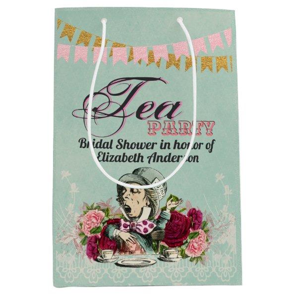 Mad Hatter Alice Vintage Tea Party Bridal Shower Medium Gift Bag