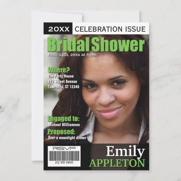 Magazine Cover Green Bridal Shower Invitations
