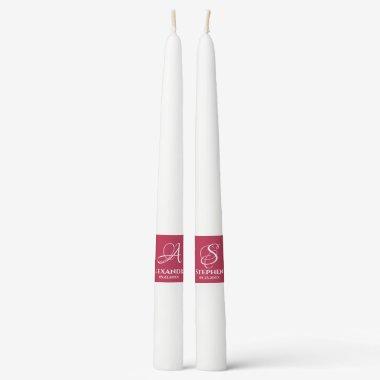 Magenta Calligraphy Couple Name Monogram Wedding Taper Candle