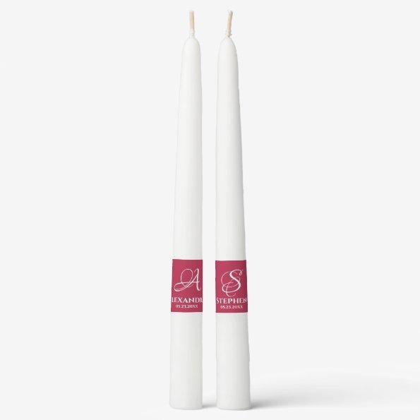 Magenta Calligraphy Couple Name Monogram Wedding Taper Candle