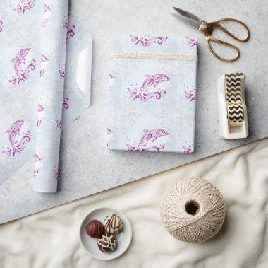 Magenta Dolphin Wedding Wrapping Paper