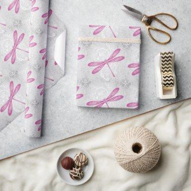 Magenta Dragonfly Wedding Wrapping Paper