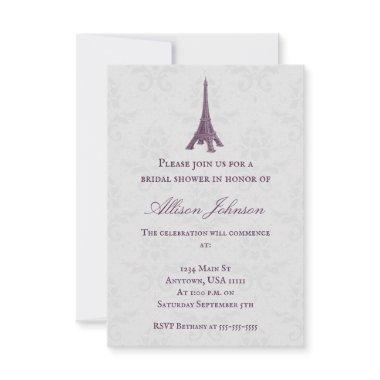 Magenta Eiffel Tower Damask Bridal Shower Invitations