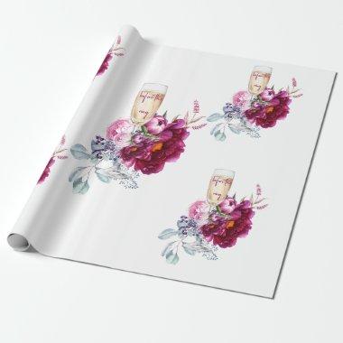 Magenta Floral Champagne Before the Ring Wedding Wrapping Paper