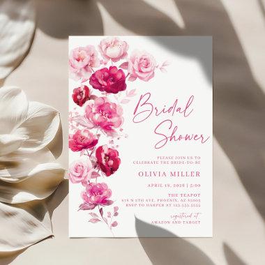 Magenta Hot Pink Floral Bridal Shower Invitations
