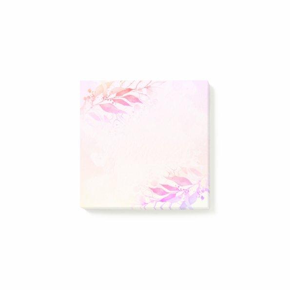 Magenta Hot Pink Watercolor Leaves Flowers Wedding Post-it Notes