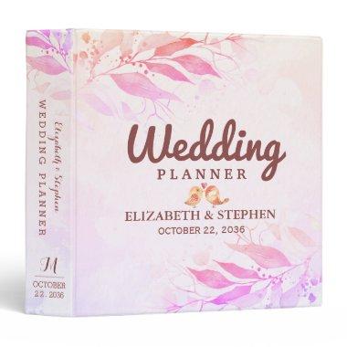 Magenta Hot Pink Watercolor Leaves Wedding Planner 3 Ring Binder