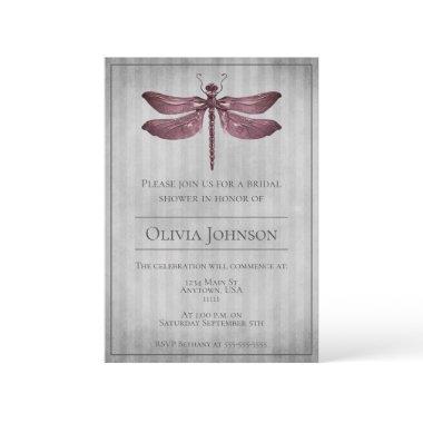 Magenta Jeweled Dragonfly Bridal Shower Invitations