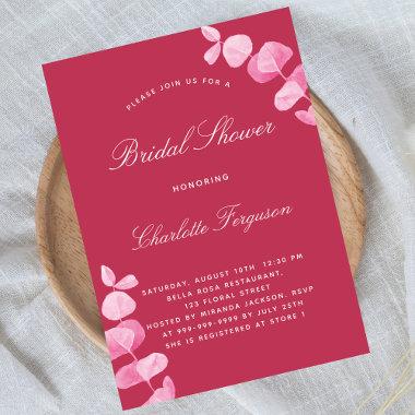 Magenta pink eucalyptus bridal shower Invitations