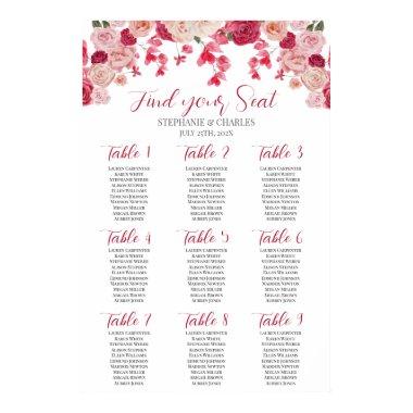 Magenta Pink Floral Wedding Seating Chart