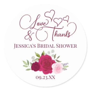 Magenta & Pink Roses Love & Thanks  Classic Round Sticker
