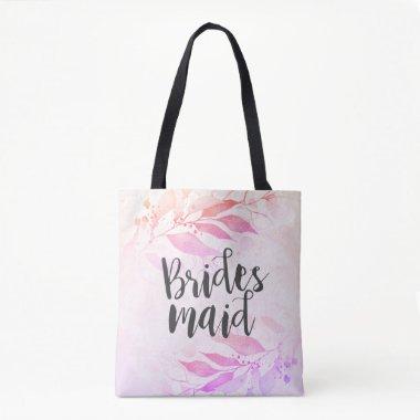 Magenta Pink Watercolor Leaves Wedding Bridesmaid Tote Bag