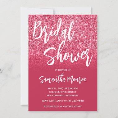 Magenta Red Glitter Gradient Bridal Shower Invitations