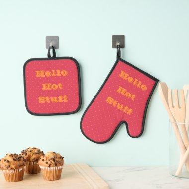 Magenta Red Pink With Goldfish Orange Spots Oven Mitt & Pot Holder Set