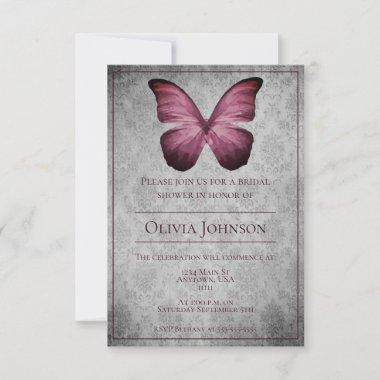 Magenta Vintage Butterfly Damask Bridal Shower Invitations