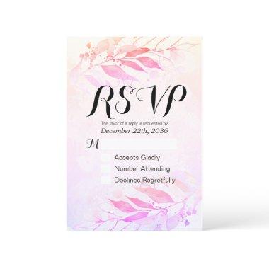 Magenta Watercolor Leaf Wedding RSVP Kindly Reply
