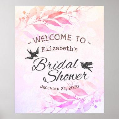 Magenta Watercolor Leaves Bridal Shower Welcome Po Poster