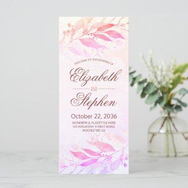 Magenta Watercolor Leaves Floral Wedding Programs
