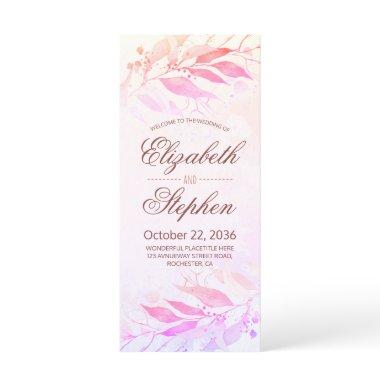 Magenta Watercolor Leaves Floral Wedding Programs