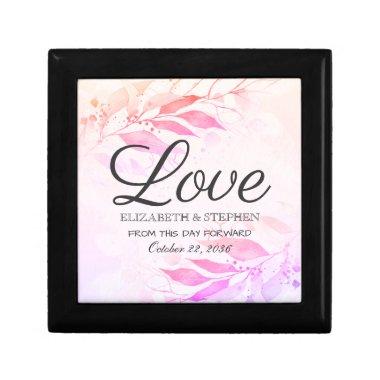 Magenta Watercolor Leaves Flower Botanical Wedding Gift Box