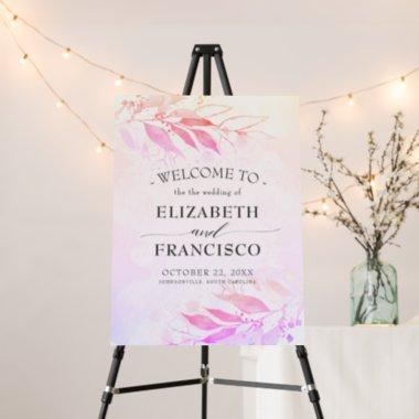 Magenta Watercolor Leaves Flowers Wedding Welcome Foam Board